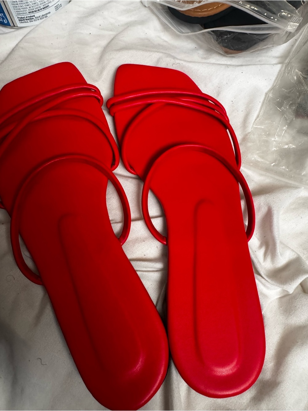 Women’s Red Strappy Slide Sandals - Sleek Minimalist Design